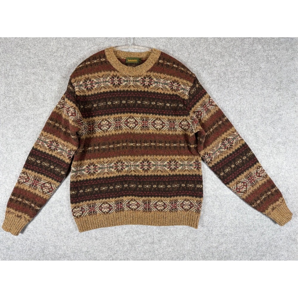 Timberland Weathergear Sweater Mens S Brown Good Vintage Scotland Fair Isle 1998